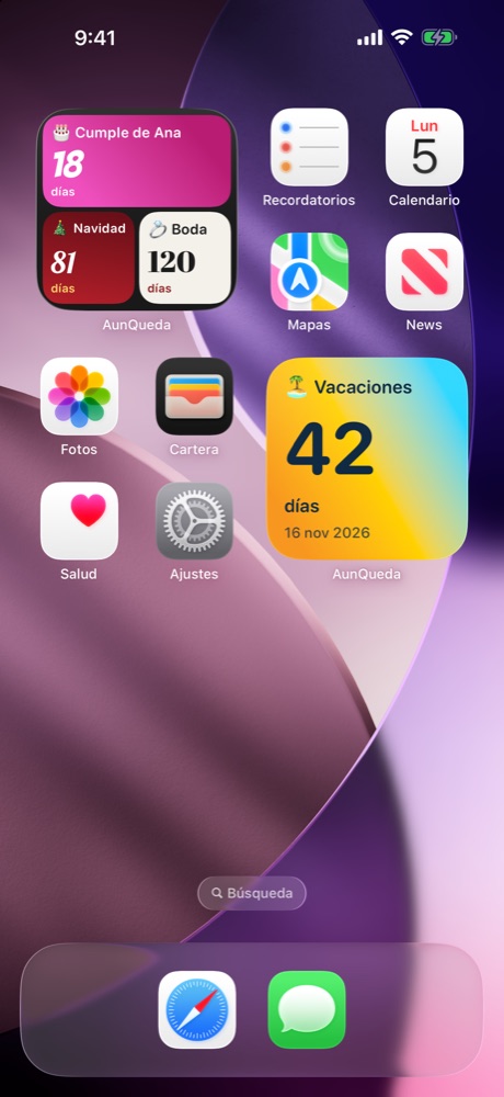 Widgets de AunQueda en la pantalla de inicio