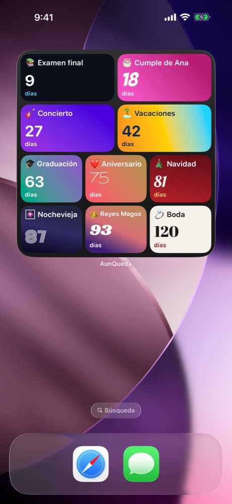Widget grande con diez contadores