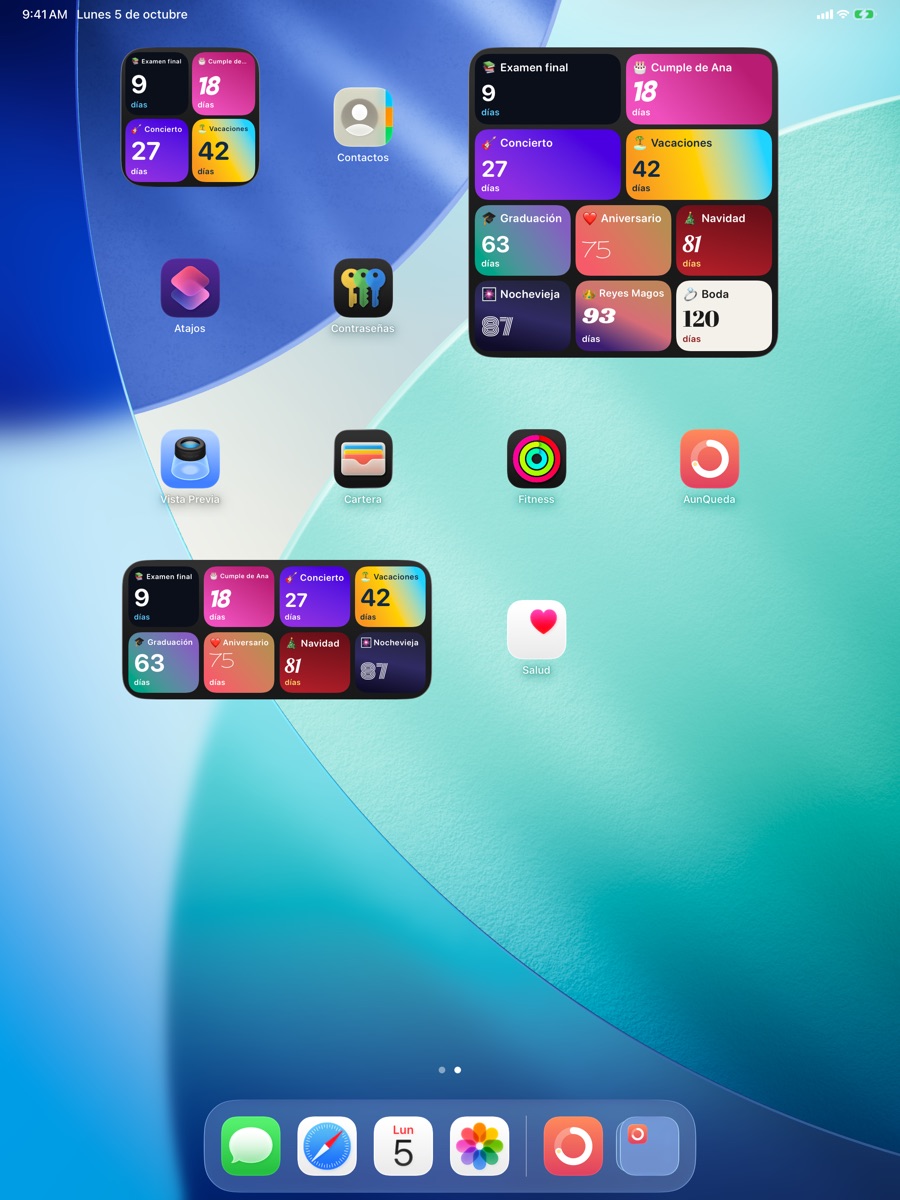 AunQueda en iPad con widgets