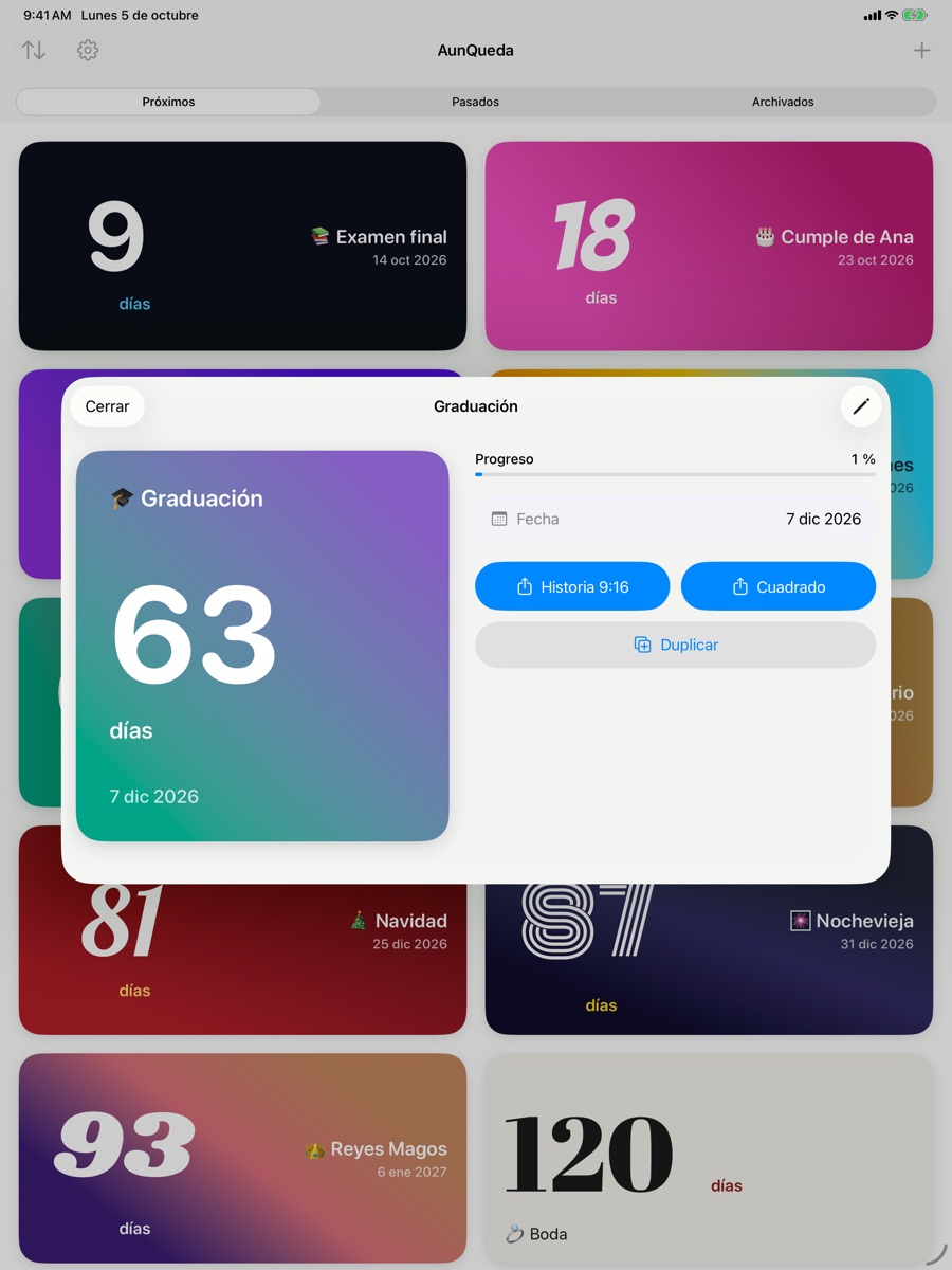 Detalle de una cuenta atrás en iPad